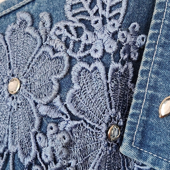 Vintage Cactus Denim Crystal Embellished Blazer Small - Picture 7 of 10